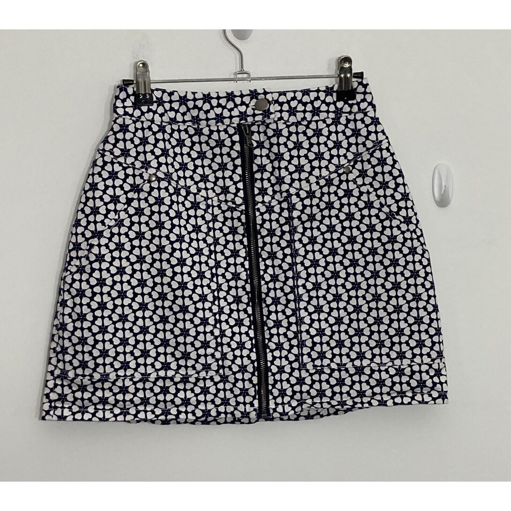 Rebecca Minkoff Womens Skirt Size 2 Blue Hearts Marigold Zip Front Mini Preppy
